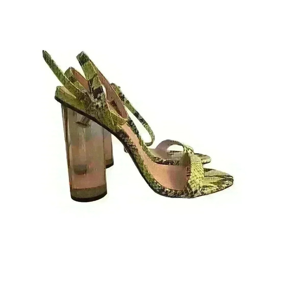 SCHUTZ  Valencia Open Toe Ankle Strap Block Clear Heeled Sandals Neon Lime Sz 8 - Picture 9 of 14